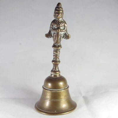 Deity Hindu Hand Bell 19thC Indian Patina 14cmH Clack replaced As seen Good Look - Image 1 of 4