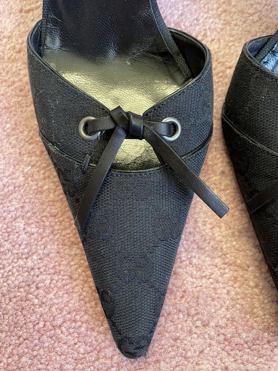 Authentic GUCCI Vintage Black GG Monogram Canvas Leather D'ORSAY