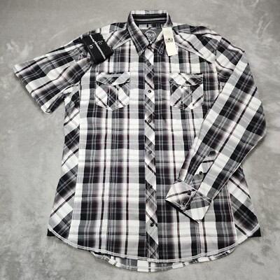 BKE Shirt Mens Extra Large Black Plaid Pearl Snap Western Rodeo Athletic Fit