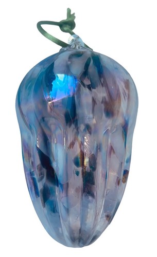 Art Glass Ornament Handmade Iridescent Artisan Sunburst Tip Elongated Pink Egg - 第 1/9 張圖片