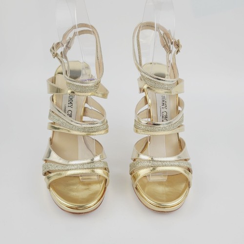 Jimmy Choo Heels Gold Chrome Silver Glitter Ankle Strap Sandals Size 36.5 - Picture 6 of 7
