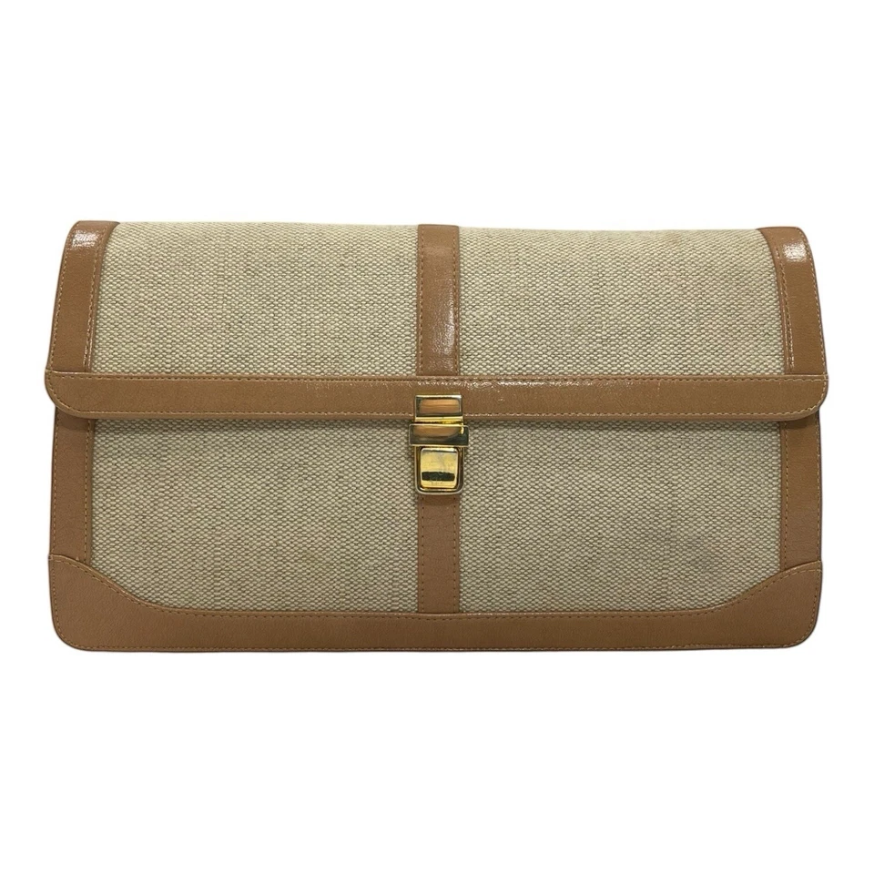 Vintage 60s 70s ZENITH Tweed Leather Convertible Clutch Bag Handbag Chain Strap - Image 2 of 4