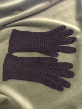 Crochet Cotton Gloves, Black, New