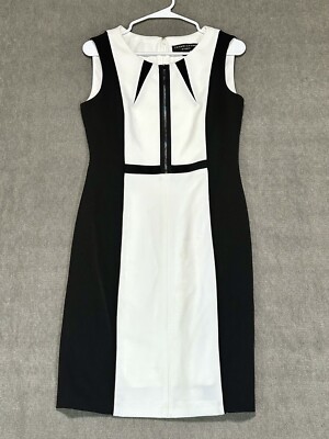 TAHARI Dress Womens Levine Black White Geometric Sleeveless Sheath  Cocktail