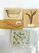 4 Wood Backed Rubber Stamps Bowl Flowers Plants Stampin Up 1998