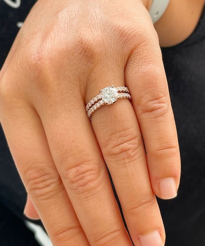 IGI CERT 14k Rose Gold Cushion And Round Diamond Engagement Ring And Band 2.10CT - Picture 6 of 13