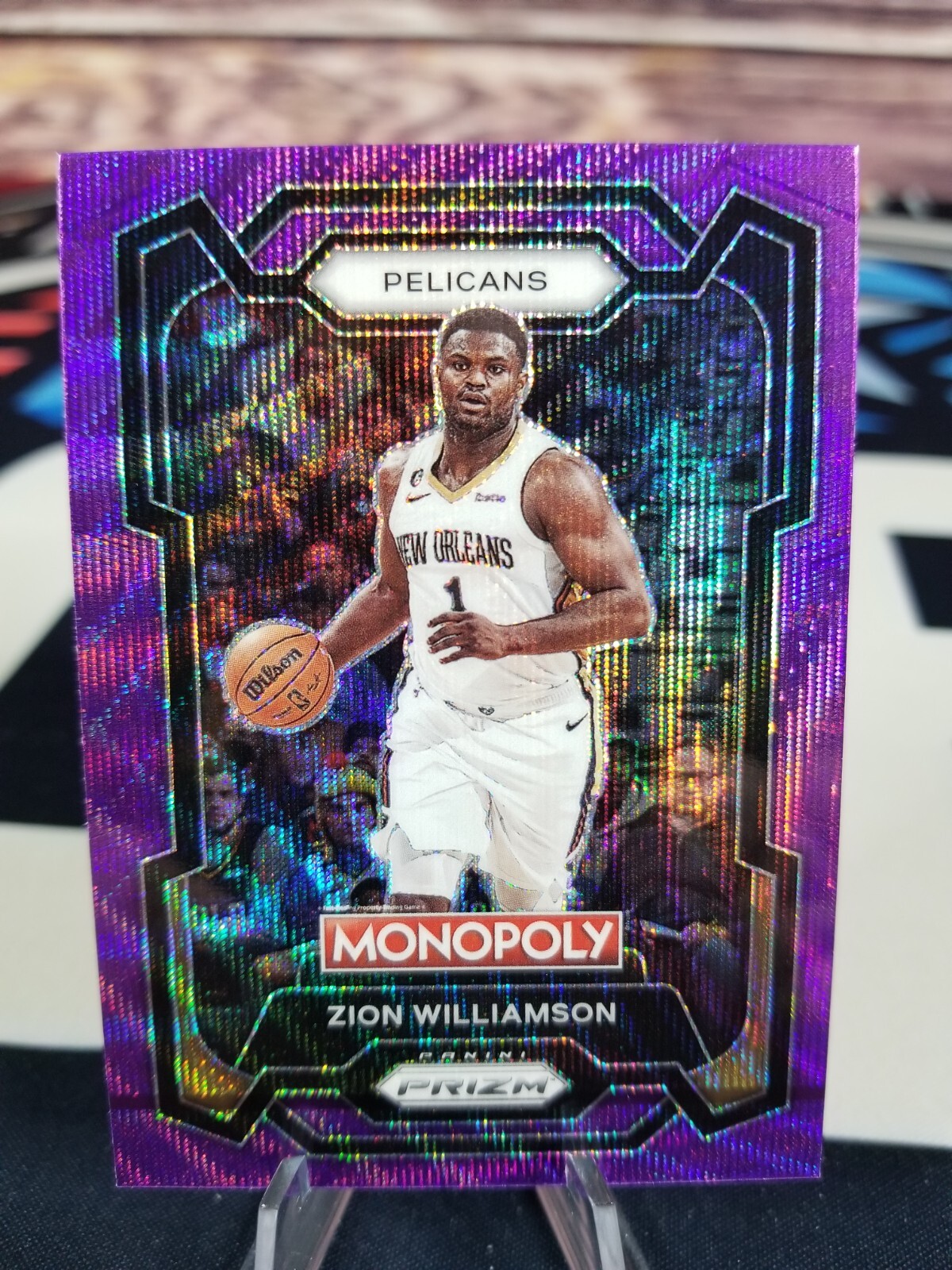 2023-24 PANINI PRIZM ZION WILLIAMSON #55 PURPLE WAVE PELICANS MONOPOLY NBA