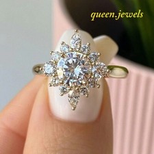 2.17CT Round Cut Diamond Lab-Created Floral Wedding Ring 14K Yellow Gold Finish