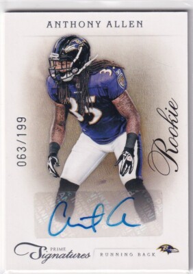 2011 Panini Prime Signatures Anthony Allen #220 RC 63/199 Baltimore ...