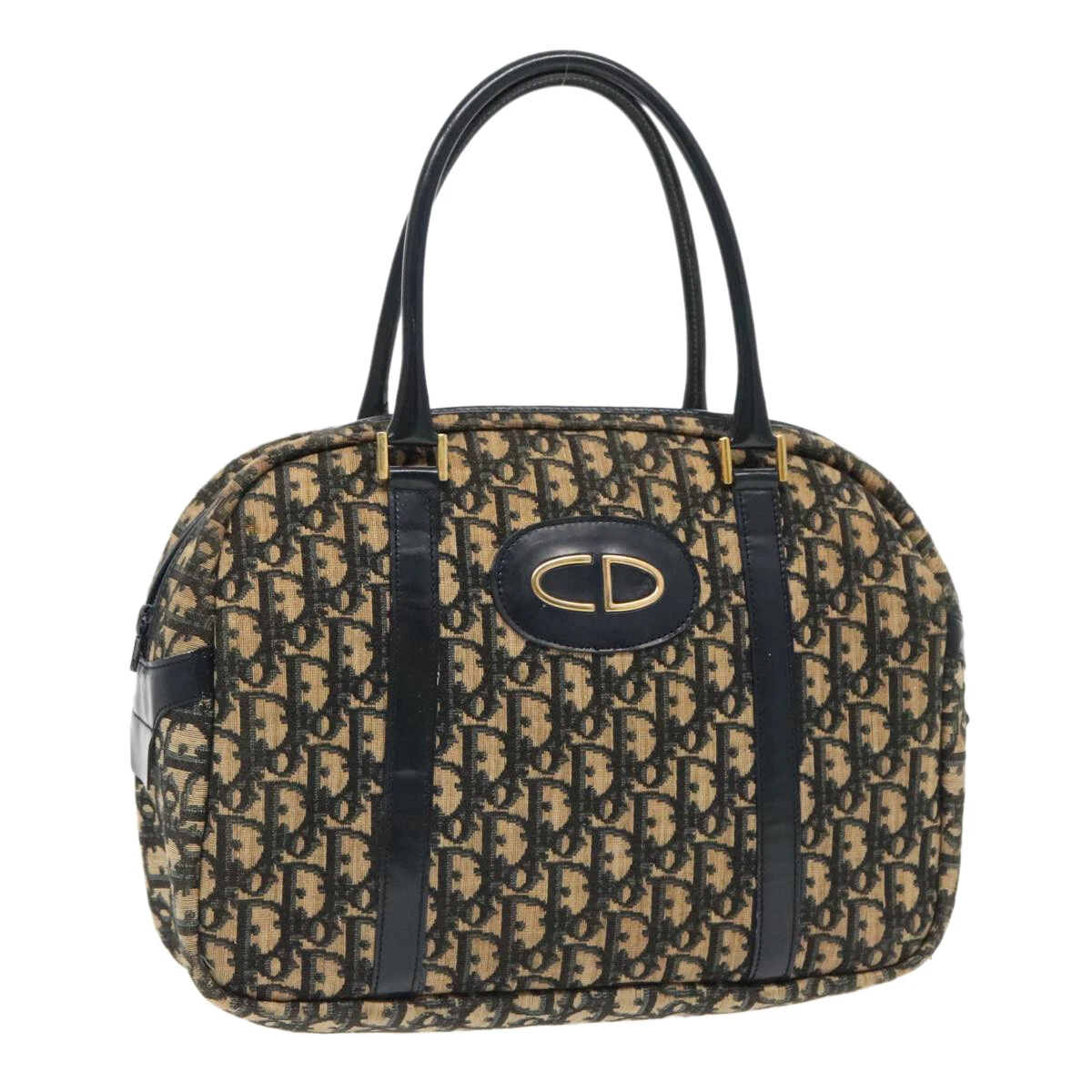 Sac à main Christian Dior trotteur toile beige marine or authentique ep6151