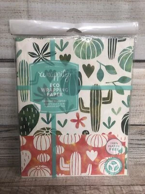 WRAPPILY Plastic Free Recycled Wrapping Paper Eco friendly Compostable Cactus Earth Day