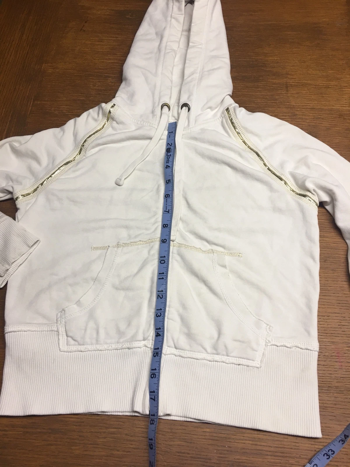 OFF WHITE Felpa con cappuccio GAP 1969 beige bianco sporco accenti oro taglia M maniche a 3 4