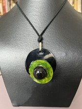 Collier Pendentif Bakelite Art Déco Géométrique Vert Noir 1925 Vintage Pendant
