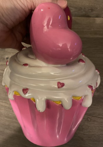 Valentine Gift Heart Strawberry Frosted Cupcake Large 10" Coin Bank Pink Dessert - Picture 6 of 13