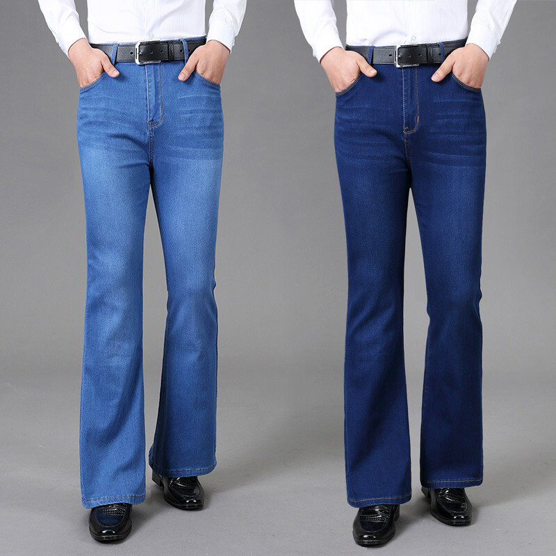 Men Retro Flared Legs Jeans 60s Bell Bottom Stretch Denim Pants