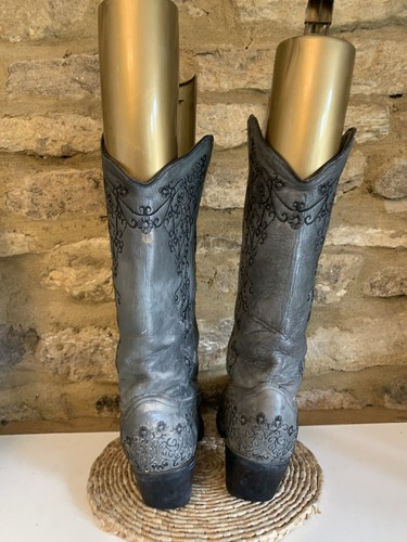Corral Grey Black Floral Leather Cowboy Boots Embroidered Size UK 6.5 US 8.5M - Imagen 6 de 24