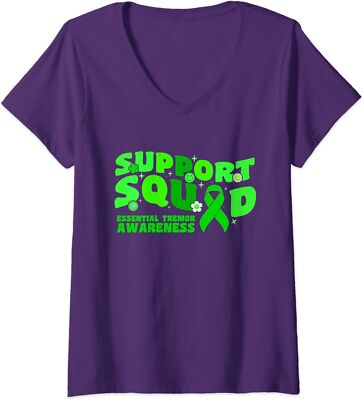 Support Squad Essential Tremor Awareness Green Ribbon Ladies' V-Neck Tshirt