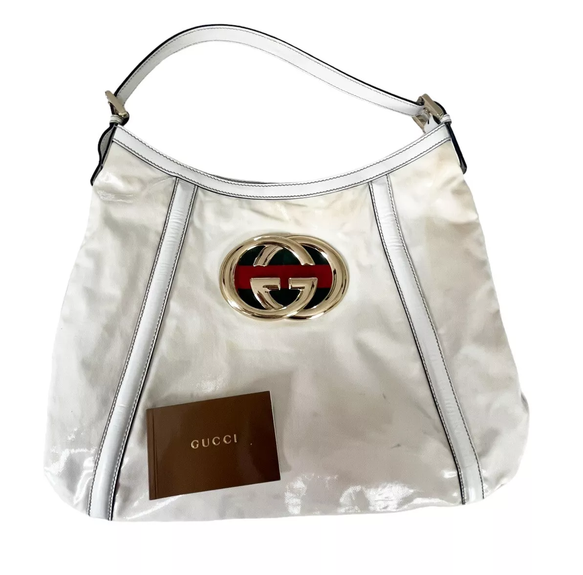 Vintage Gucci Britt Off White Hobo Shoulder Handbag Oversized GG 162740