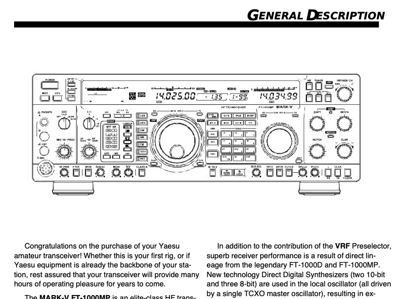 CDROM YAESU FT-1000MP MARK V 200W OPERATING/SERVICE MANUAL CDROM YAESU FT-1000MP MARK V 200W OPERATING/SERVICE MANUAL