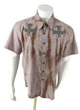 Men’s Shirts Casual Button-Down Short Sleeve Shirts 2XL Cotton Pink Gold Graphic