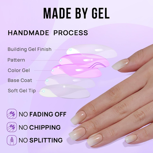 Square Ombre Press on Nails -Soft Gel Press on Nails Short with Nail Glue, 15 Si - 第 4/7 張圖片