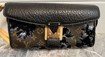 Louis Vuitton Monogram Fleur De Jais Manege Sequin Black Canvas Leather Clutch