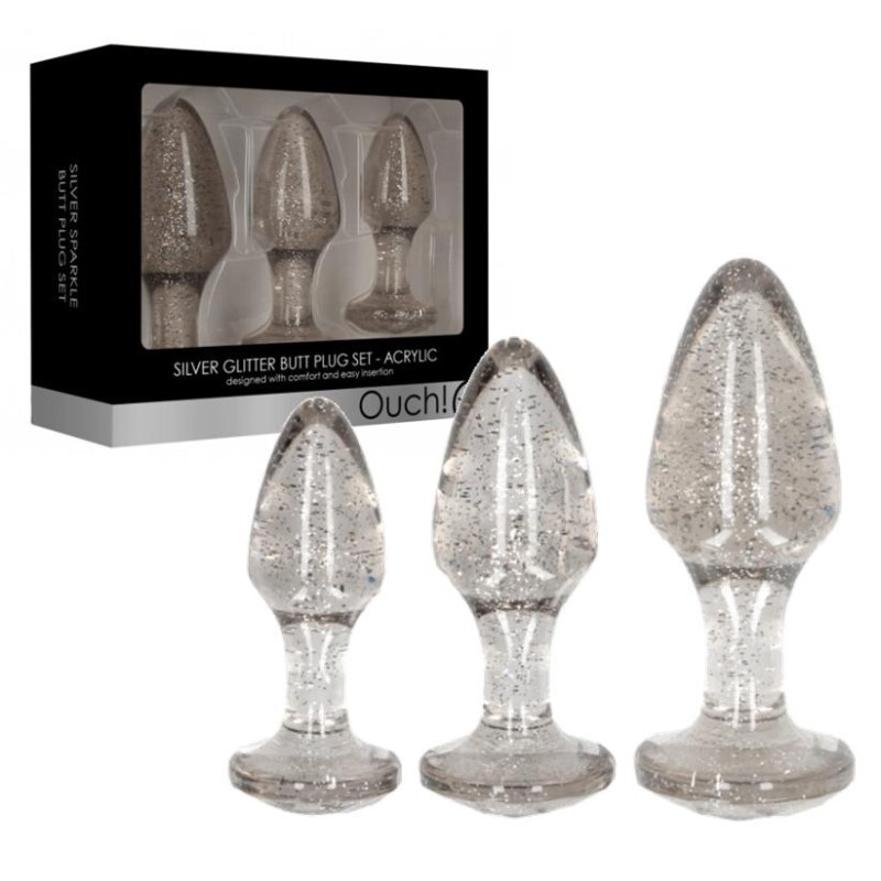 Kit butt plug indossabile set dilatatore anale fallo mini maxi dildo con glitter