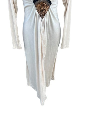 Vintage 70s / 80s Claralura Original Cream and beaded applique Disco Dress SMALL - Picture 4 of 9