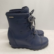 Sorel Joan of Arctic Wedge Rain Boots Blue Rubber Womens Size 8.5 EU 39.5