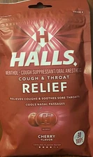 Halls CHERRY Cough & Throat Relief Cough Drops 30 Drops Total - NEW FREE SHIP