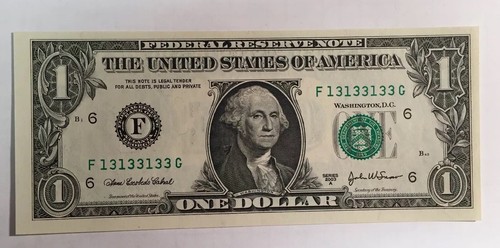 Uncirculated 2003A $1.00 FRN FANCY BINARY SERIAL NUMBER F13133133G - Foto 2 di 7