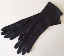 Vintage Hansen Black Alligator Look Nylon Long 14  Evening Gloves Sz 6 1/2
