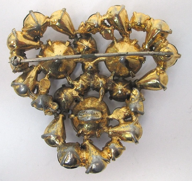 Large Vintage Schiaperelli Black and Pink Rhinestone Pin Brooch Missing a Stone - Image 4 of 4