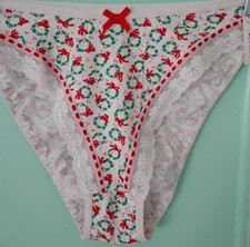 Vintage 100% Cotton High Cut Panties Undies Size M Christmas