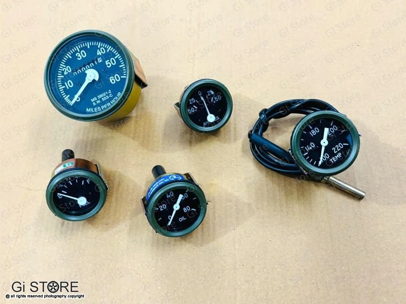 Willys MB Jeep Ford GPW Gauges Kit - Miles Speedometer Temp Oil Fuel Amp-OLIVE - Image 3 of 4