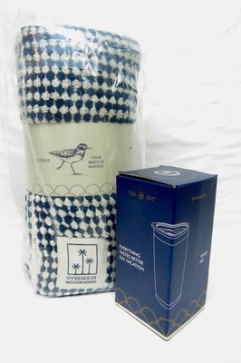 Blue/White Beach Blanket (38'' x 72'') and Hot/Cold Tumbler