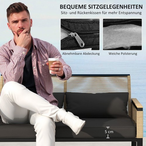 Polyrattan Gartenmöbel Set 4 Personen, wetterfest Balkonmöbel-Set Sitzgruppe - Bild 6 von 10