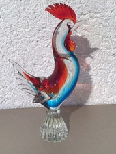 Murano Glas ,Hahn,Skulptur ,Rot ,Blau ,Weiß