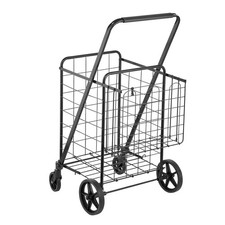 Folding Shopping Cart, Jumbo Grocery Cart with Double Baskets, 360  Swivel Wheel