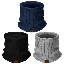 3 PCS Mens Scarf Winter Neck Gaiters Knit Warmer Thick Fleece Lined Ski