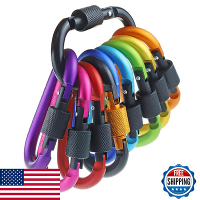 10-Pack Aluminum D-Ring Locking Carabiner Clips for Hiking Camping Keychain