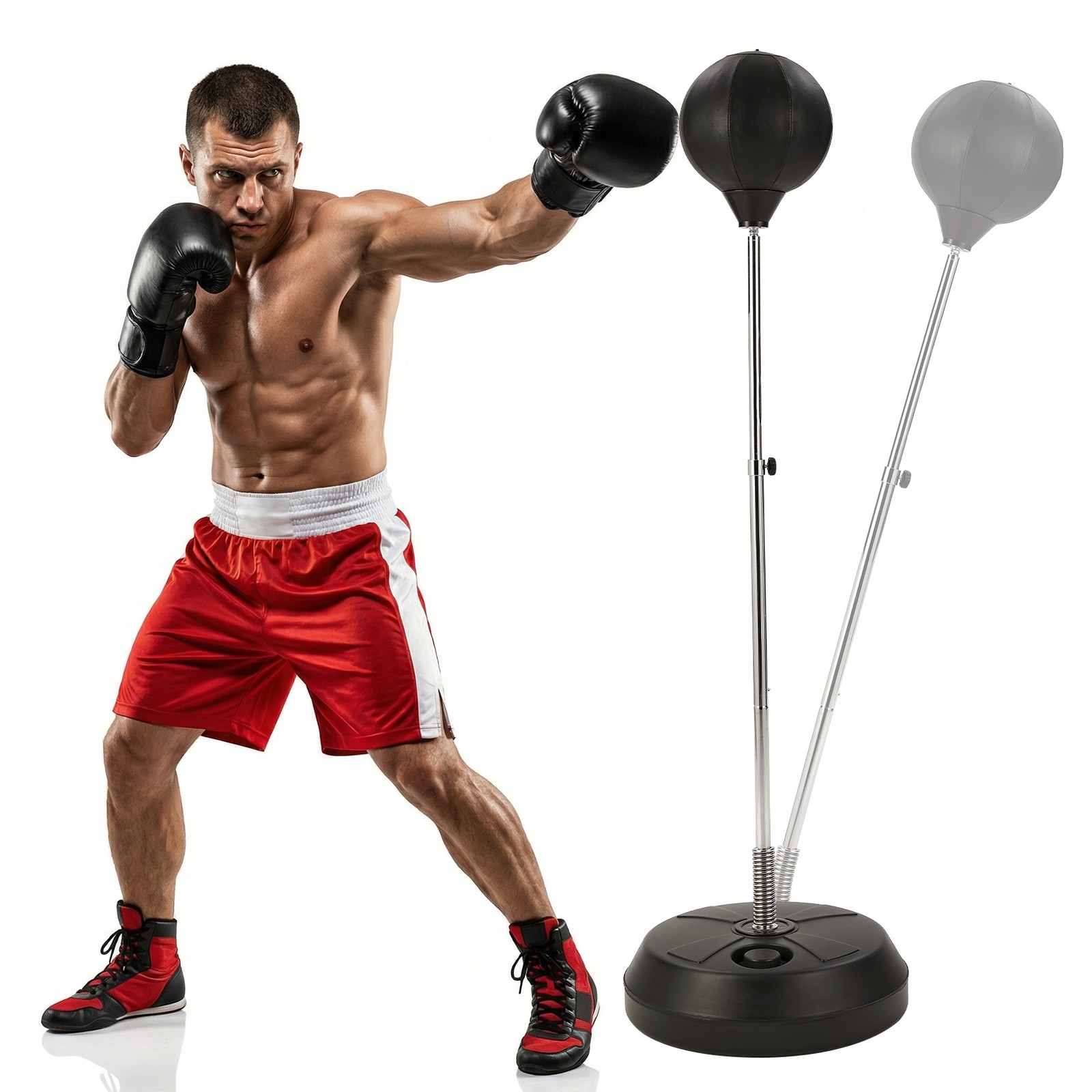 Punching Speed Bag W/Stand Boxing Reflex Ball Adjustable Height Fitness Training