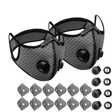 Breathable Carbon Filter Face Mask with Valve, 2 Pack Sports Outdoor Use