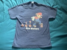 Vintage Super Mario Size Matters Shirt Mens Medium Blue Nintendo Video Game Tee