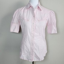 Cowgirl Short Sleeve Western Shirt Womens S Pink Pearl Snap Cotton Puff Sleeve