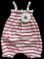 Petit Bateau NWT Pink Stripe 100 Cotton Knit Shirred Bodice Romper-6 Mos 67cm