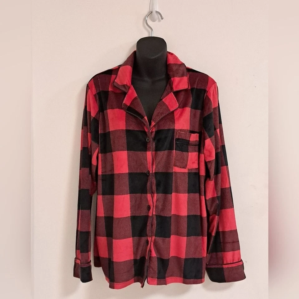 DKNY красный клетку печать длинным рукавом выемки воротник PJs мисс размер XL - Изображение 2 из 4