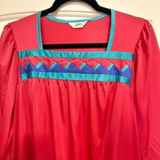 Vintage Henson Kickernick Red Blue Long Nightgown Square Neck Size S