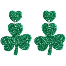 Nanafast St. Patrick's Day Shamrock Earrings for Women Glitter Heart Shamrock
