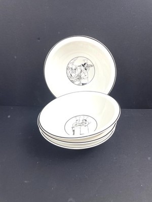 Set of 4 Noritake Epoch Collection Porcelain Soup Bowls 6.5  Black & White Chef